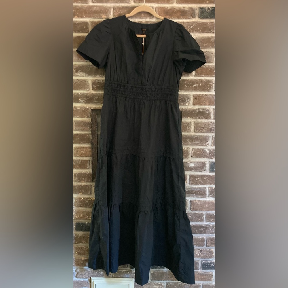 Quince Tiered Maxi Short Sleeve Dress Women’s Medium Black 100% Organic Cotton